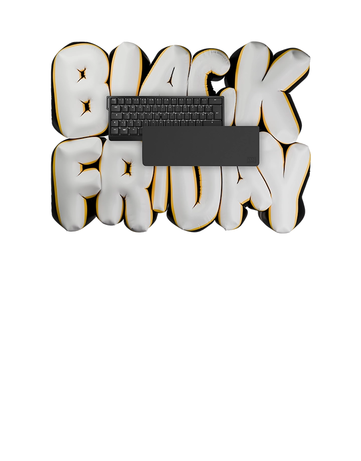 Black Friday promotional banner showcasing free wrist rest  offers with the purchase of a Wooting 60HE+ (module)