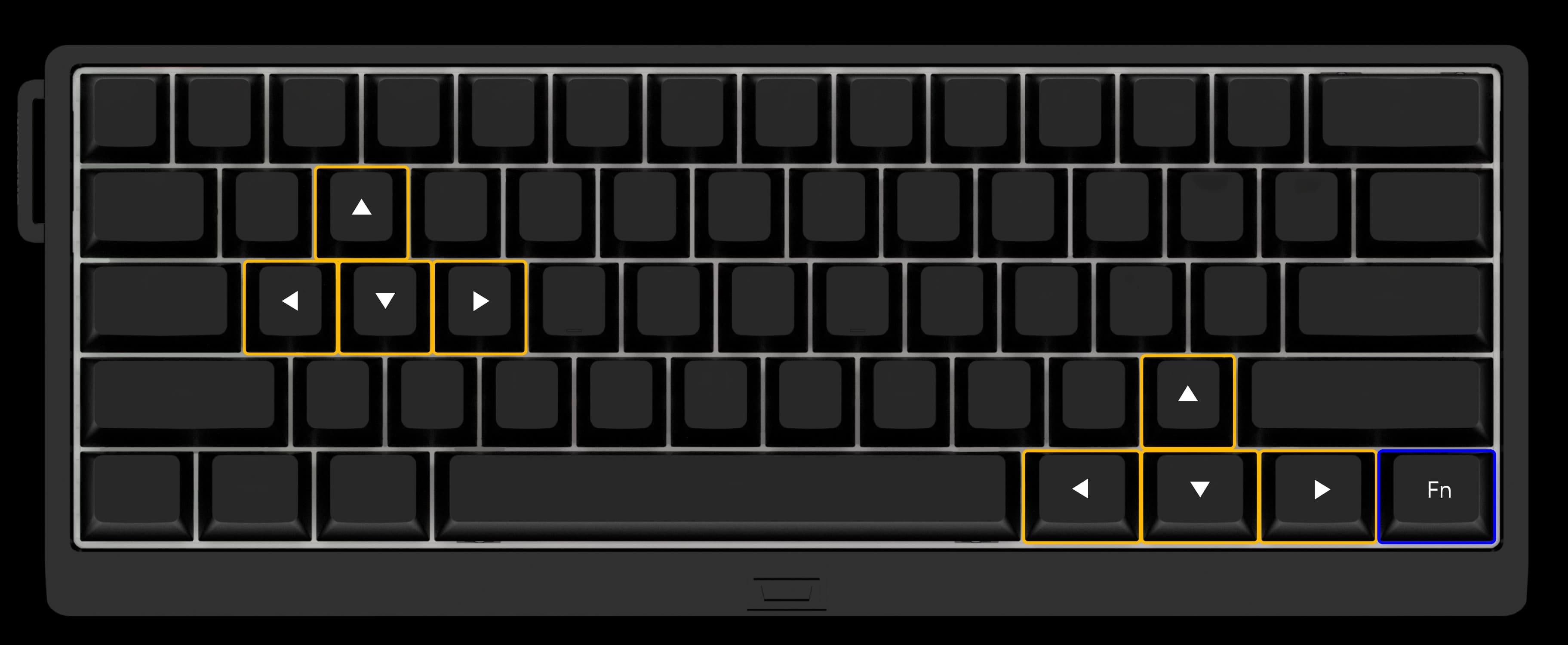 Wooting 60HE v2 showing the default positions of arrow keys