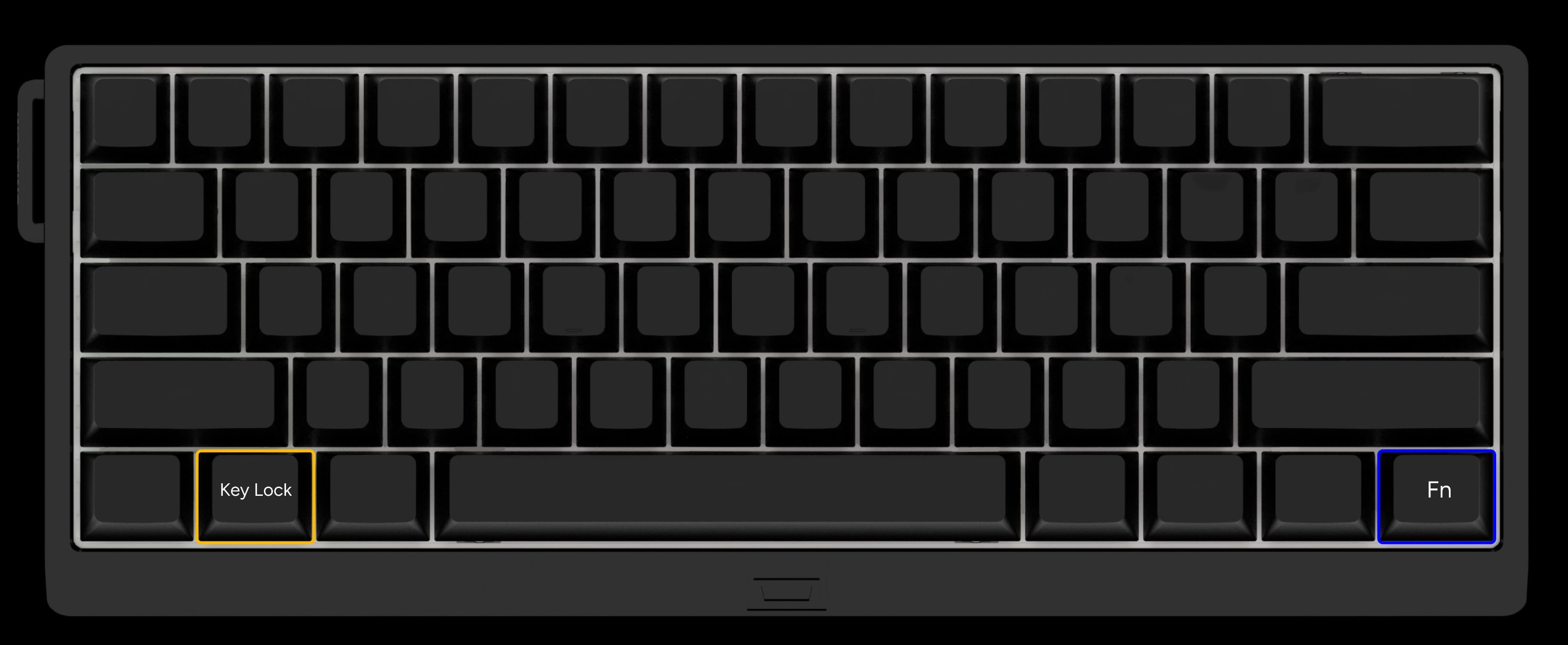 Wooting 60HE v2 showing the default position of the key lock key