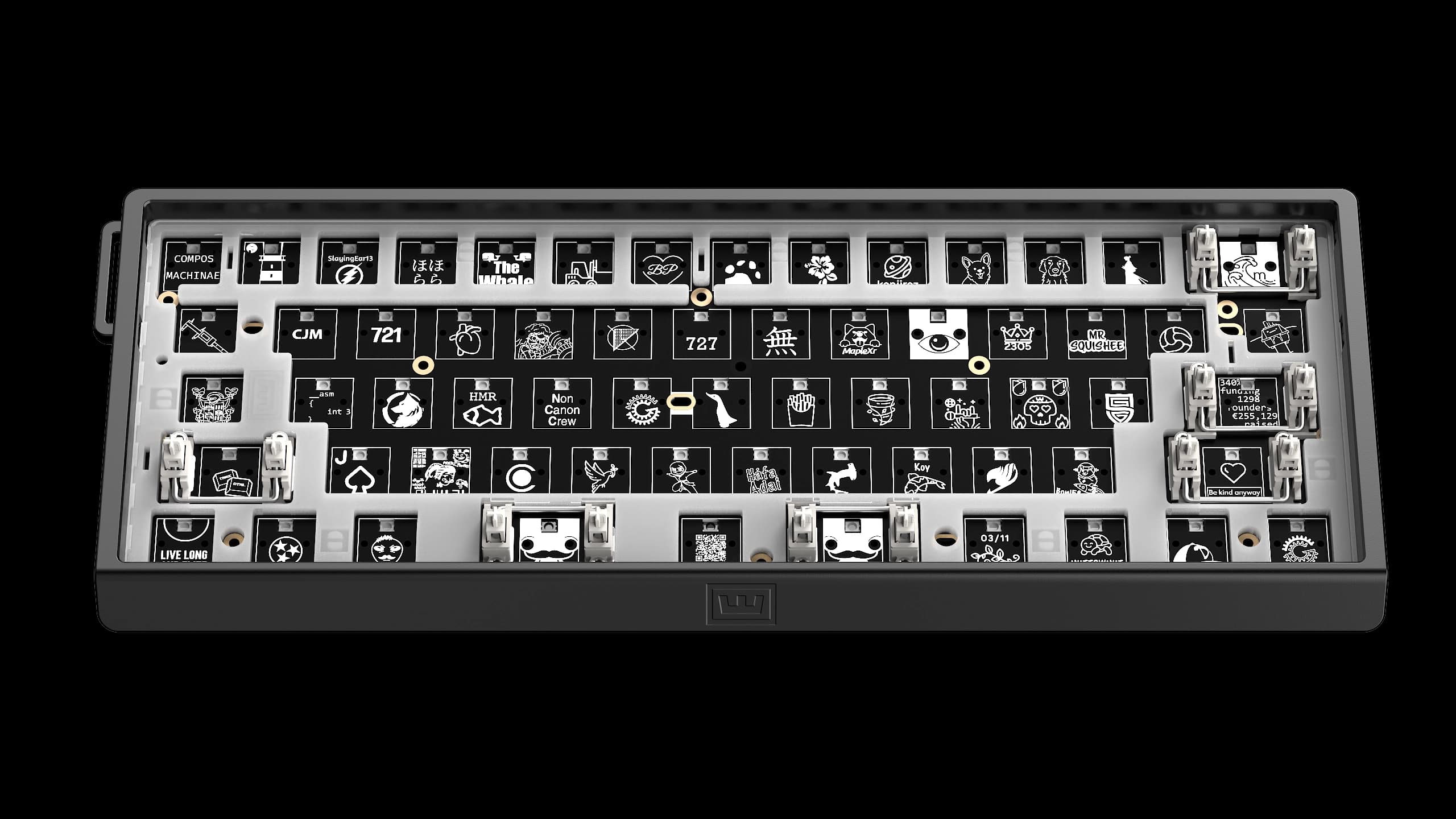 Top-down view of the Wooting 60HE v2 Module installed inside the aluminium case