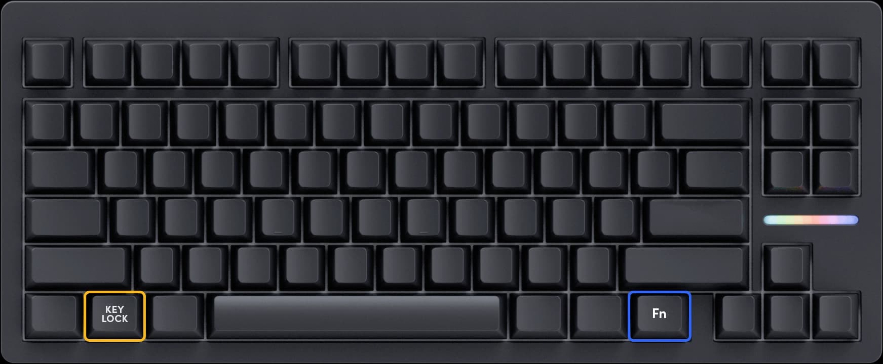 Wooting 80HE showing the default position of the key lock key