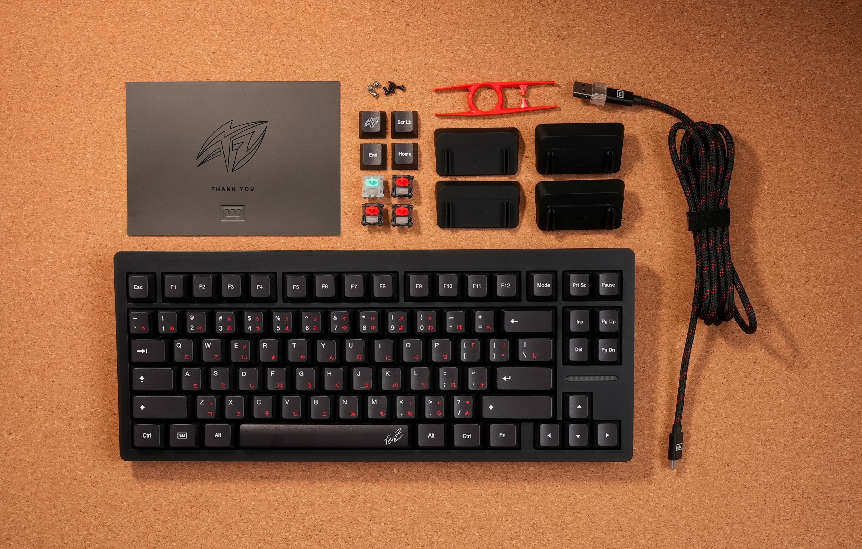 Wooting 80HE TenZ Takeover Edition with ANSI layout showing all items in the box