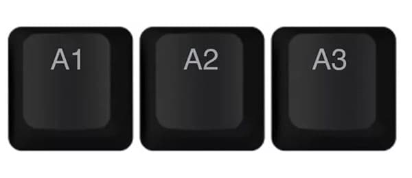 Wooting Two HE showing the default positions of profile-related keys